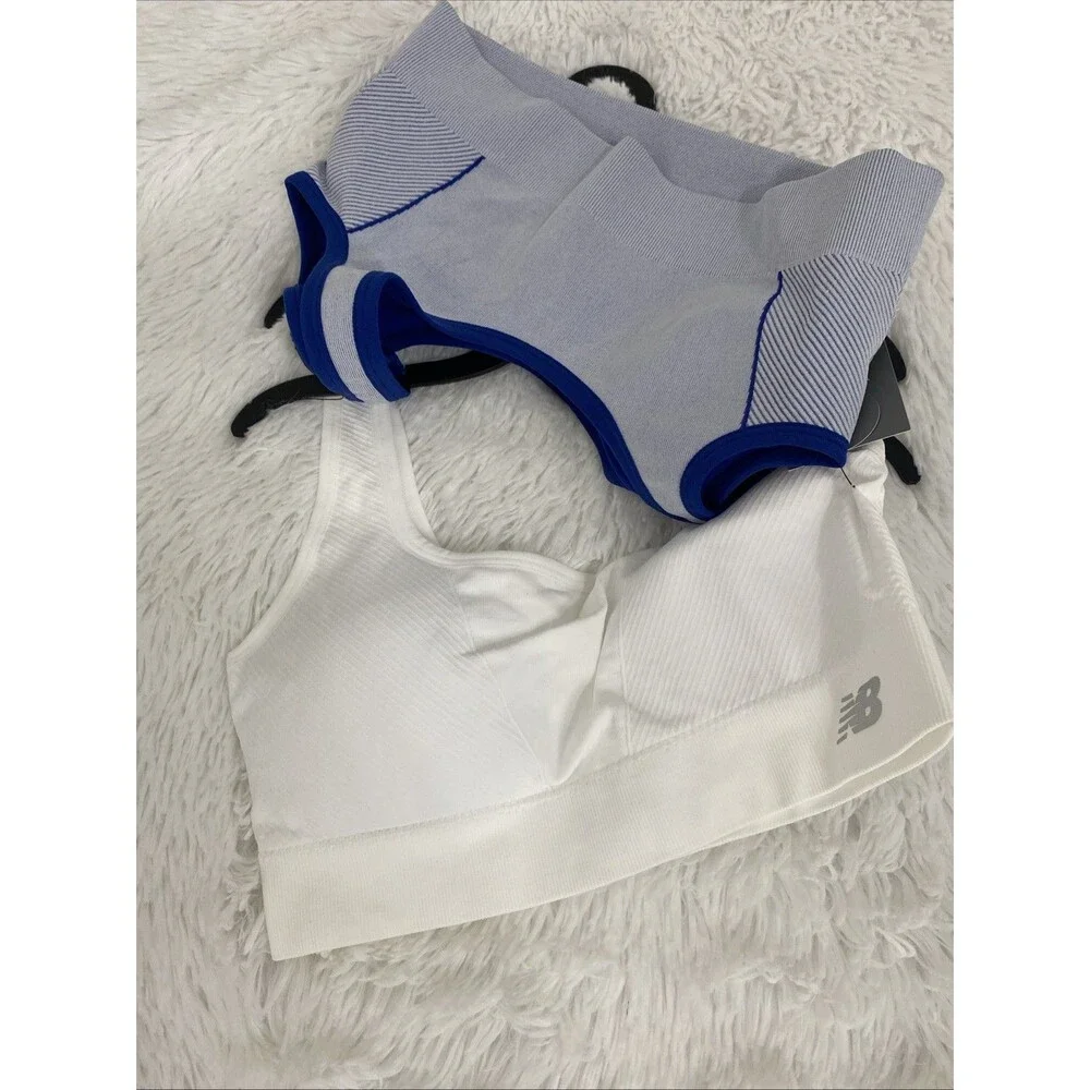 New Balance Sport Bra Size L 2 Pack Ble White Padded Pullover Stretch